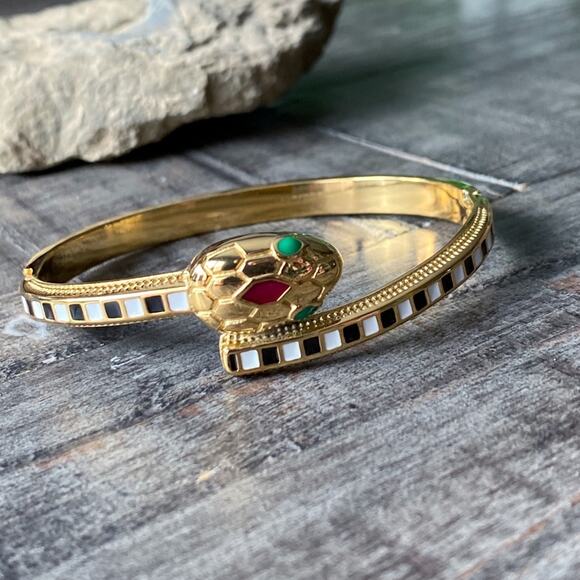 NEW Black and White Striped Serpent Bangle Bracelet - Picture 9 of 16